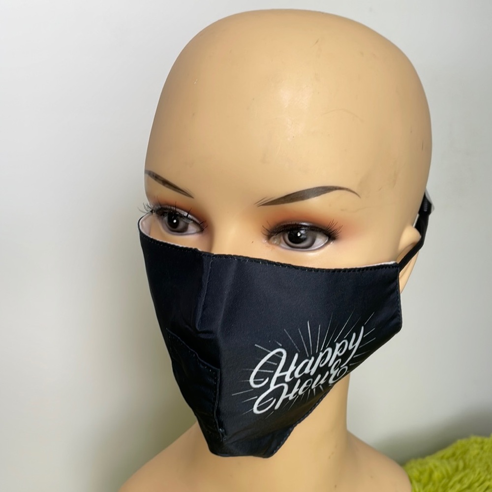Face Mask Set of 2 one Gray and one “Happy Hour ” fun Mask